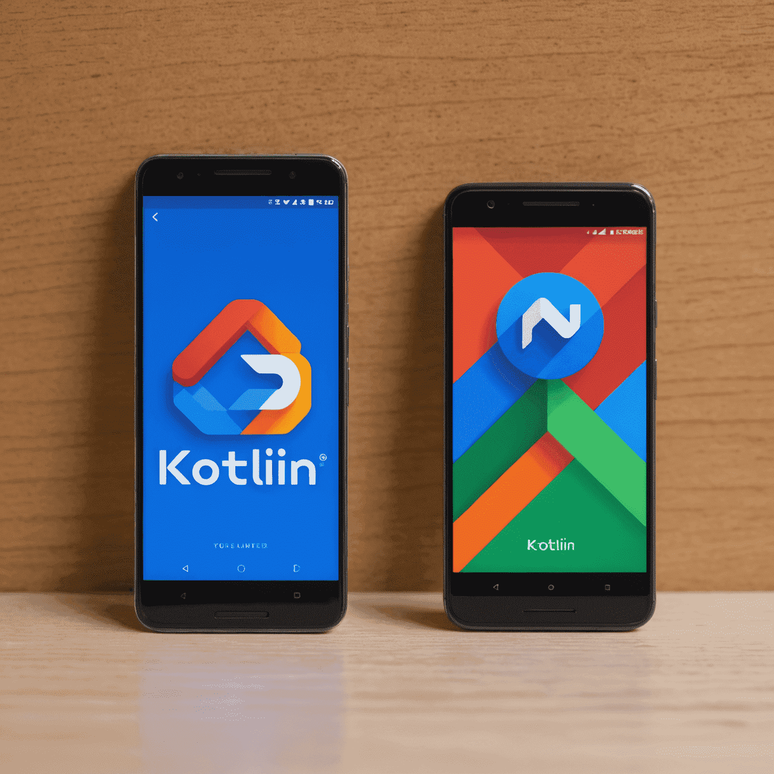 Imagen comparativa de los logos de Kotlin y Java junto a un teléfono Android