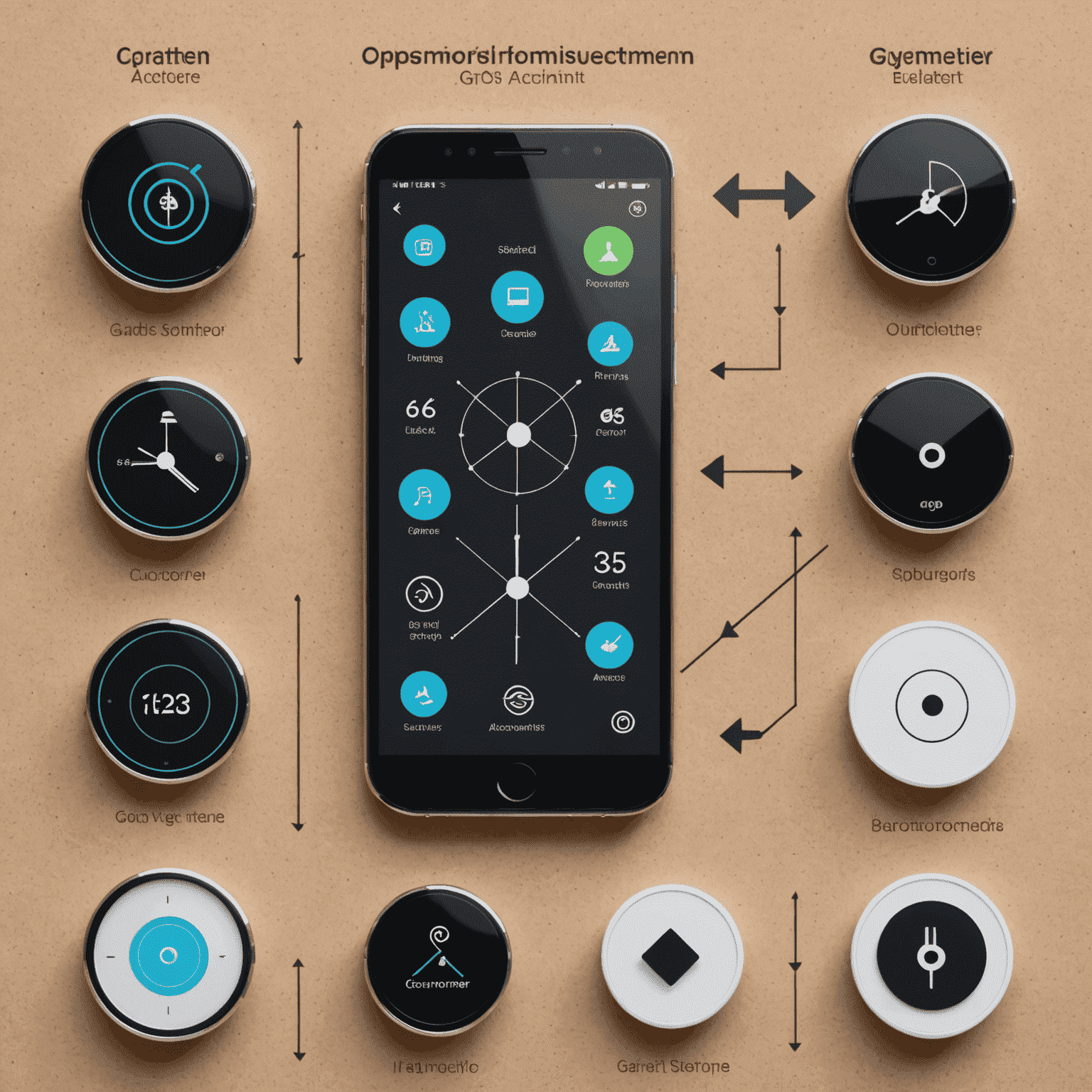 Imagen que muestra varios iconos de sensores de smartphone como GPS, acelerómetro y giroscopio, con flechas indicando un uso optimizado